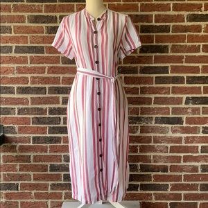 Button Down Short Sleeves Striped Dress
